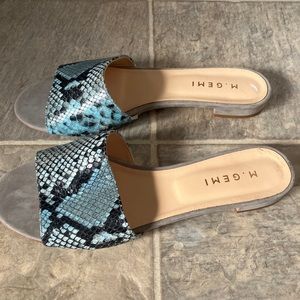 M. Gemi Slides Sandals EU Size 40 Blue Snakeskin Made in Italy